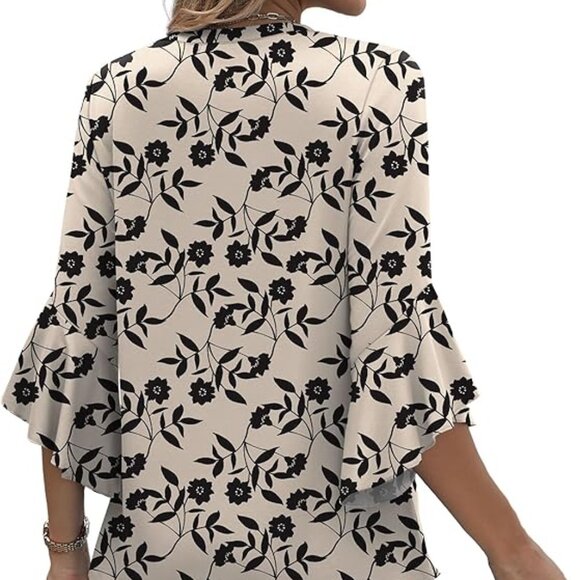 Blouses for Women Dressy Casual 3/4 Length Sleeve Womens Tops V Neck - Picture 2 of 4